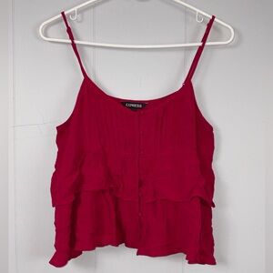 Express Red Button Down Sweetheart Ruffle Sleeveless Cami Top Medium Coquette